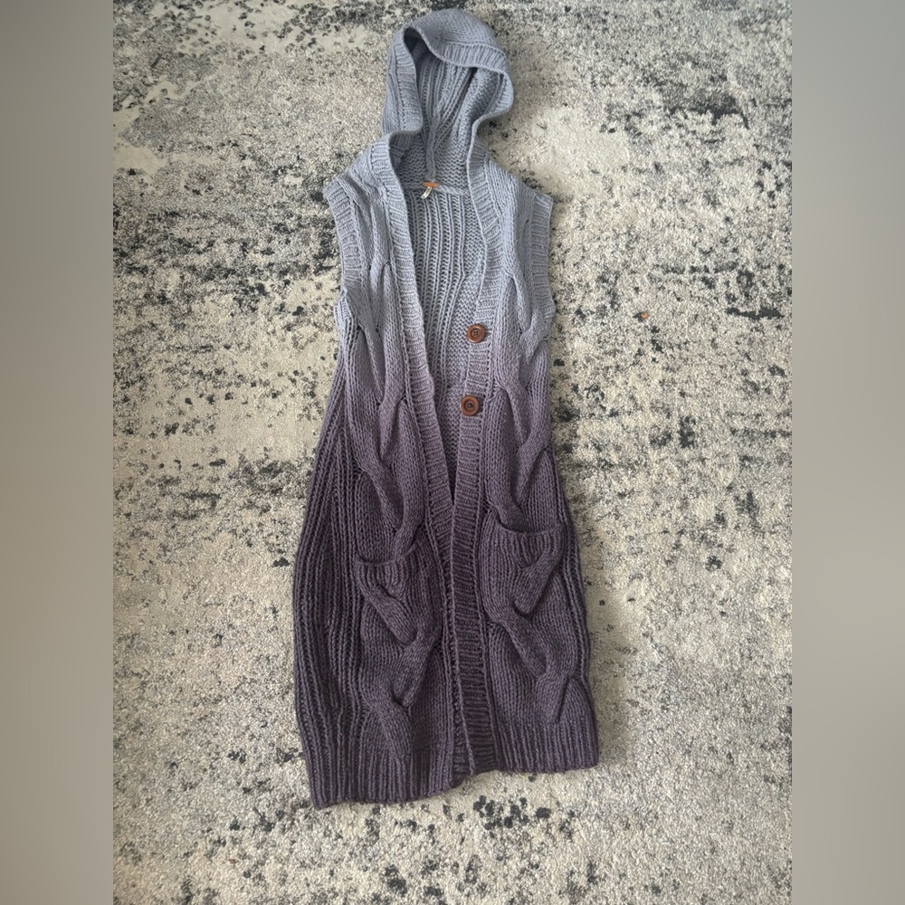 Free People Gray Cable Knit Women's Hooded long cardigan Sweater